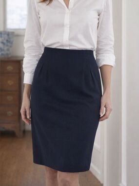 NWT Vintage Elie Tracy Wool Pencil Skirt Navy Size 8 Old Money Heritage Academia